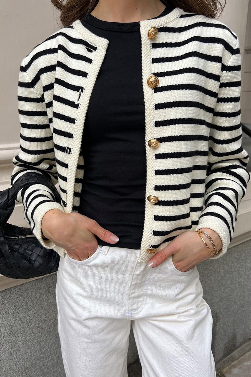 Striped Buttoned Knit Cardigan