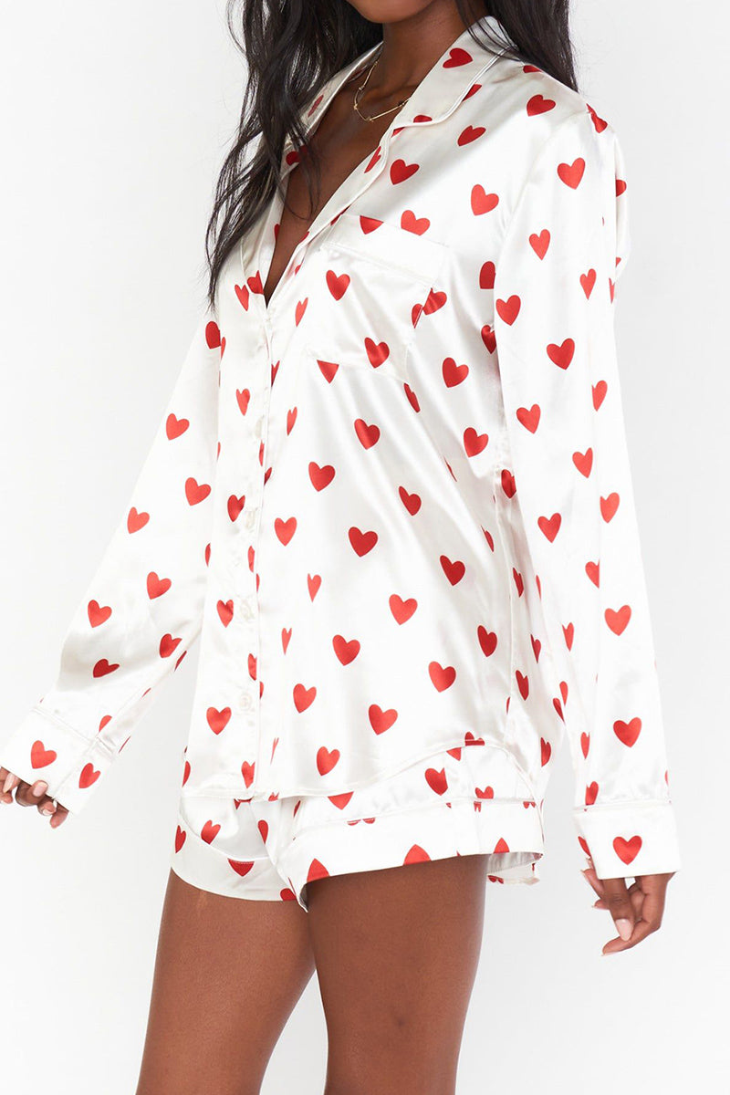 Heart Print Two-Piece Pajama Set