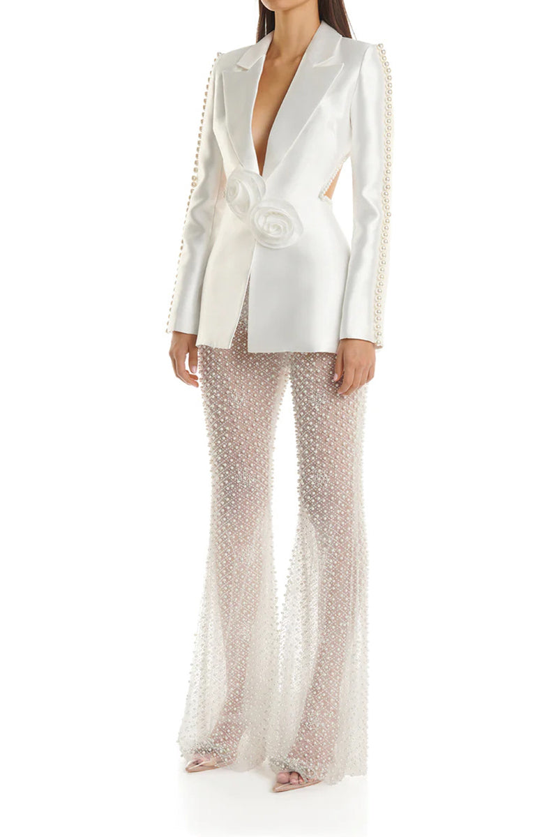 Pearl Embellished Blazer and Pants Set