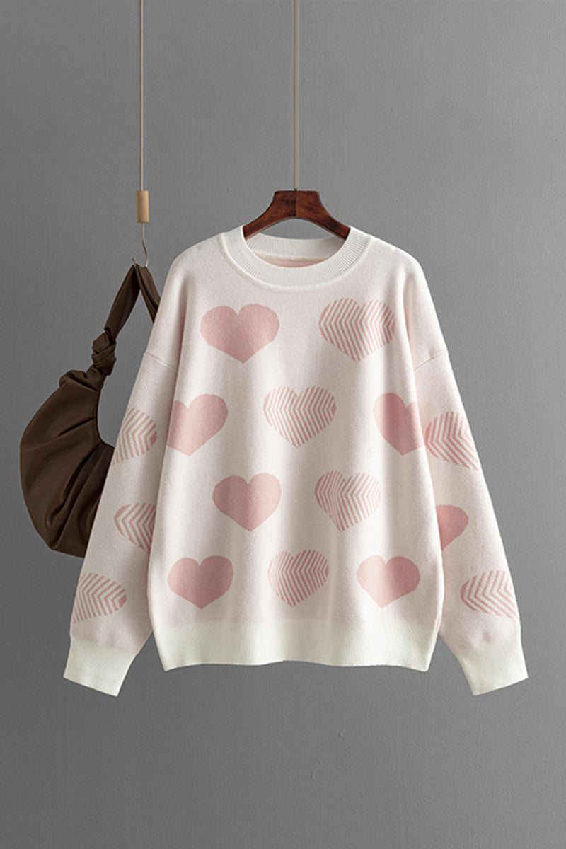 Patterned Heart Print Knit Sweater