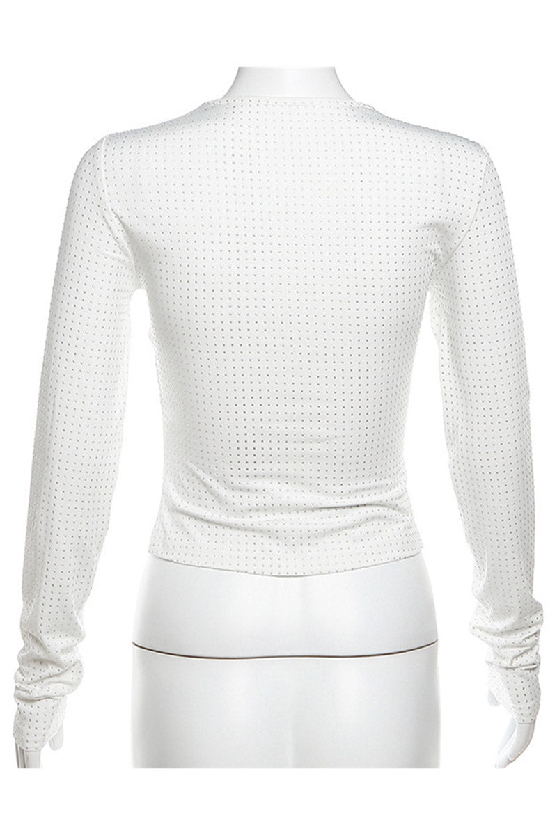 Long Sleeve Rhinestone Fitted Top