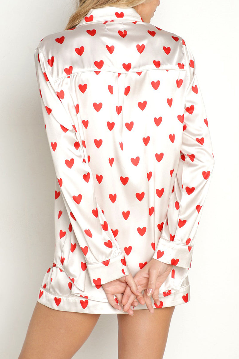 Heart Print Two-Piece Pajama Set