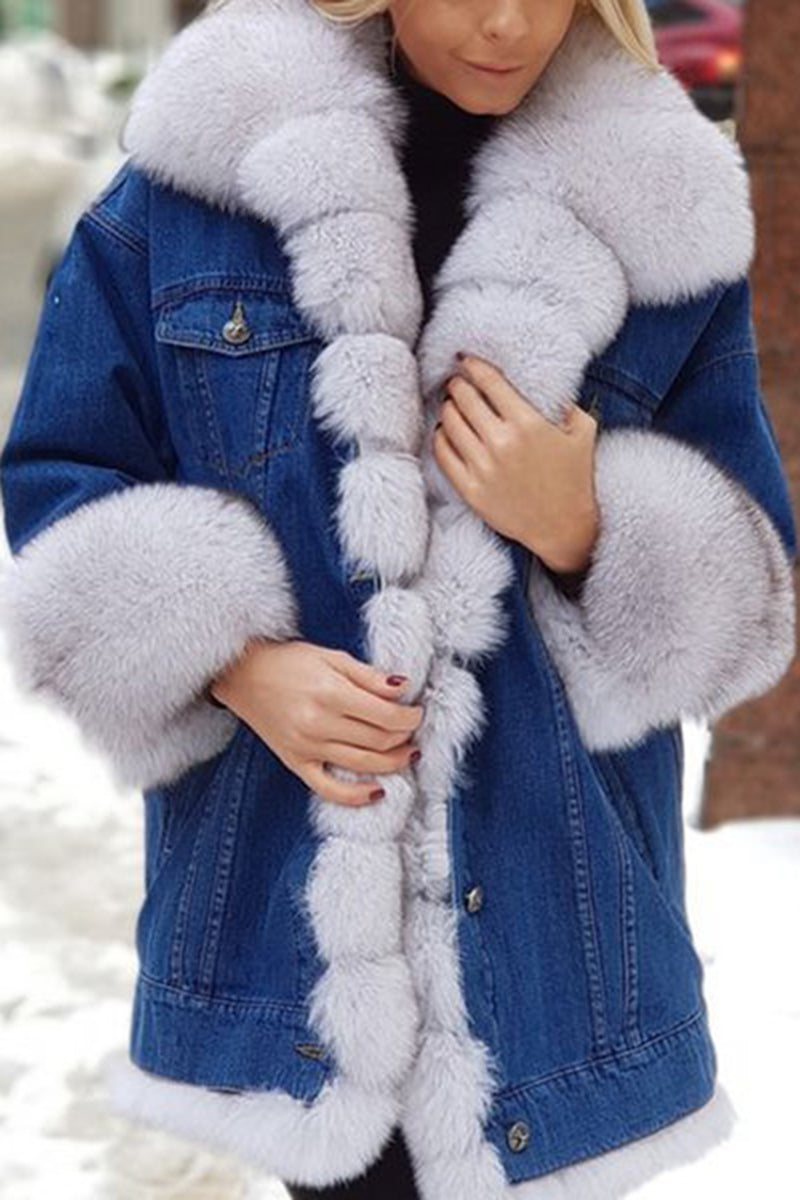 Denim Jacket with Faux Fur Trim