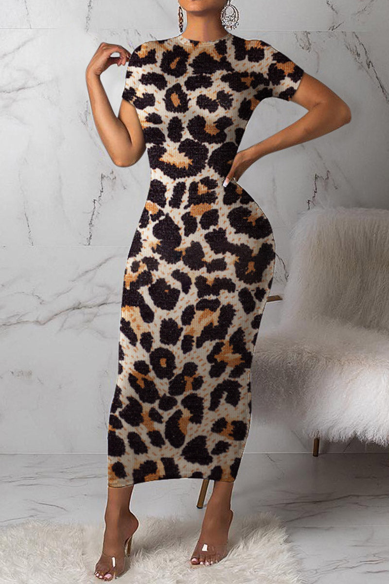 Leopard Print Fitted Maxi Dress