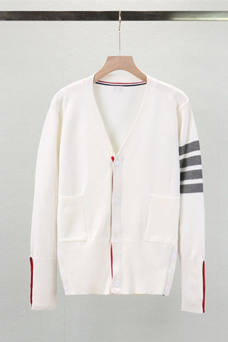 Contrast Striped Cardigan with Side Slits