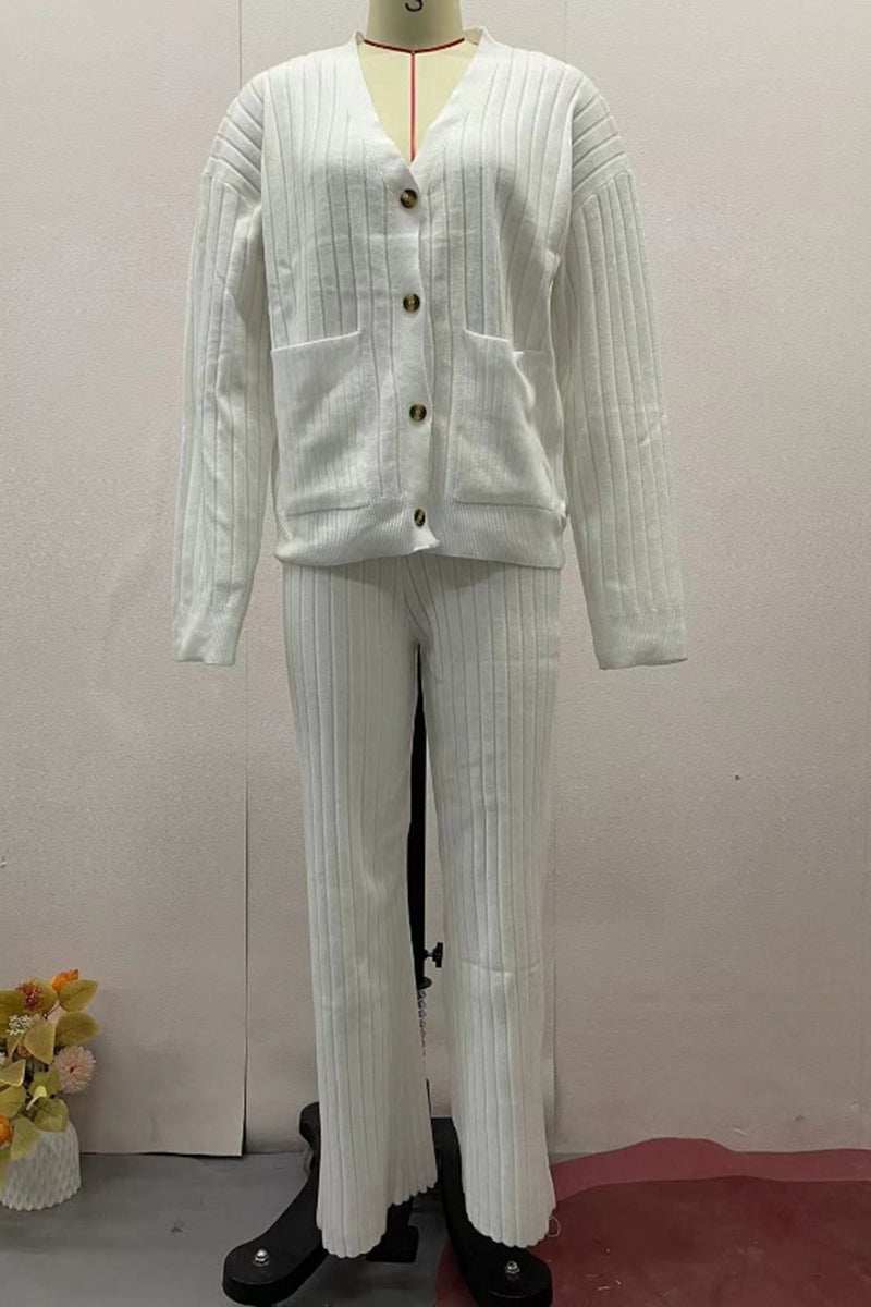 Ribbed Knit Button-Up Lounge Set