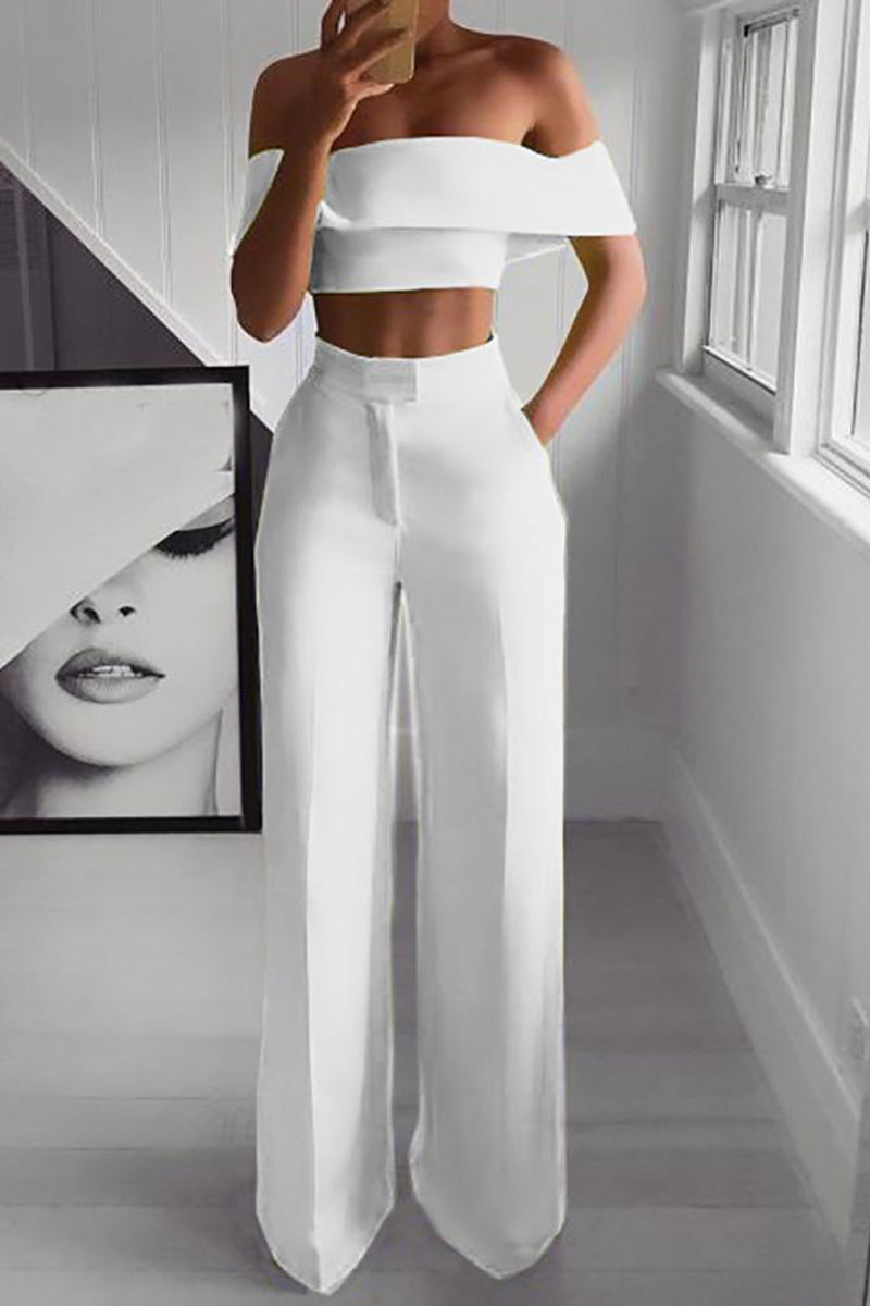 Off-Shoulder Wide Leg Pants Set