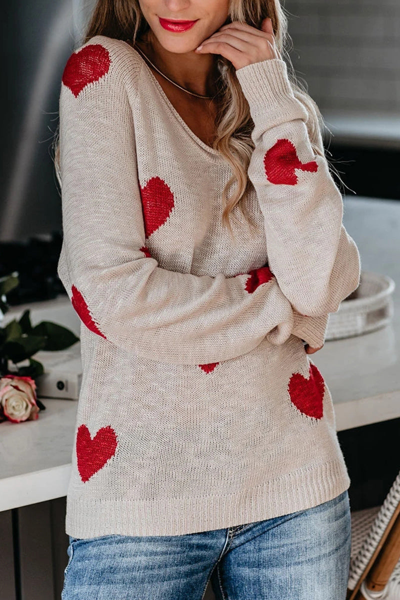 Off-Shoulder Heart Knit Sweater