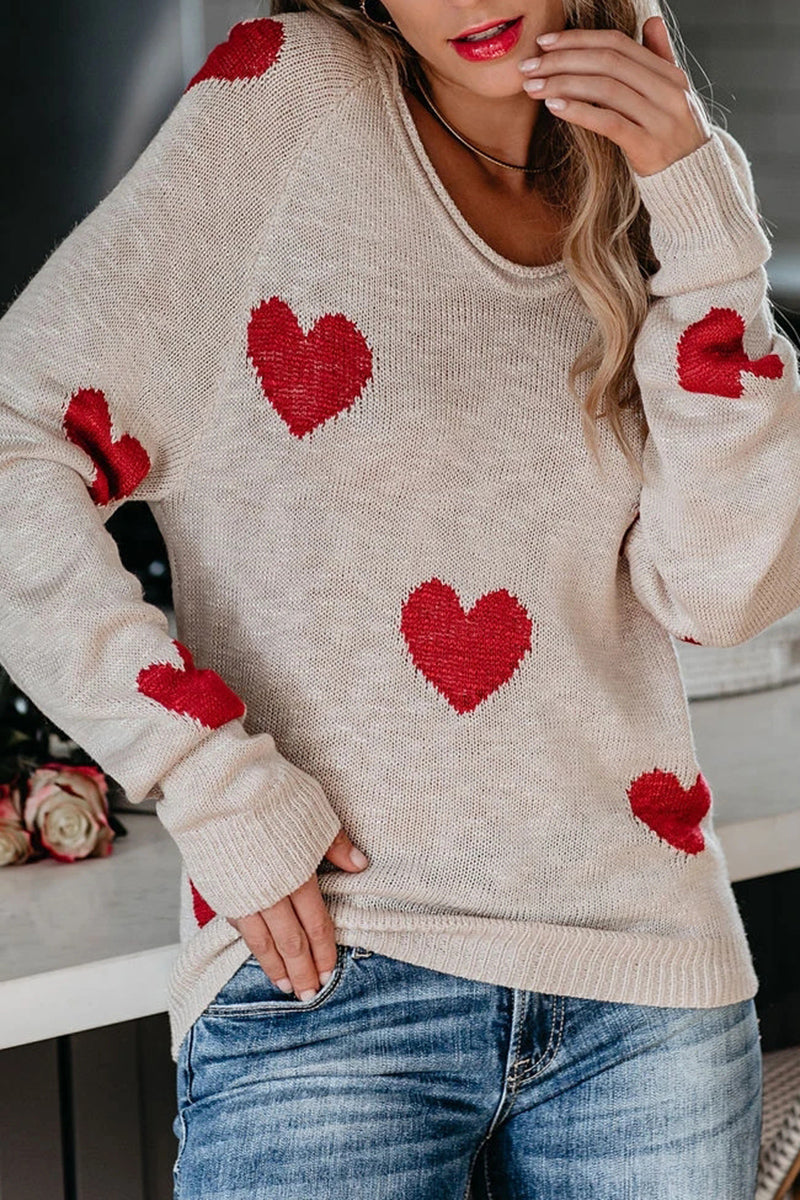 Off-Shoulder Heart Knit Sweater