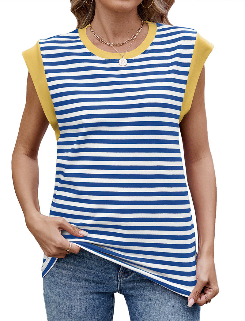 Striped Contrast Trim Sleeveless T-shirt