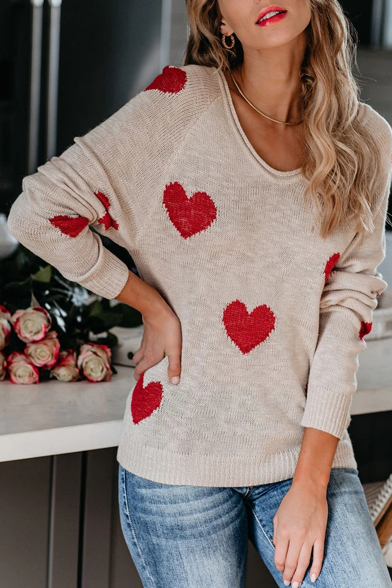 Off-Shoulder Heart Knit Sweater