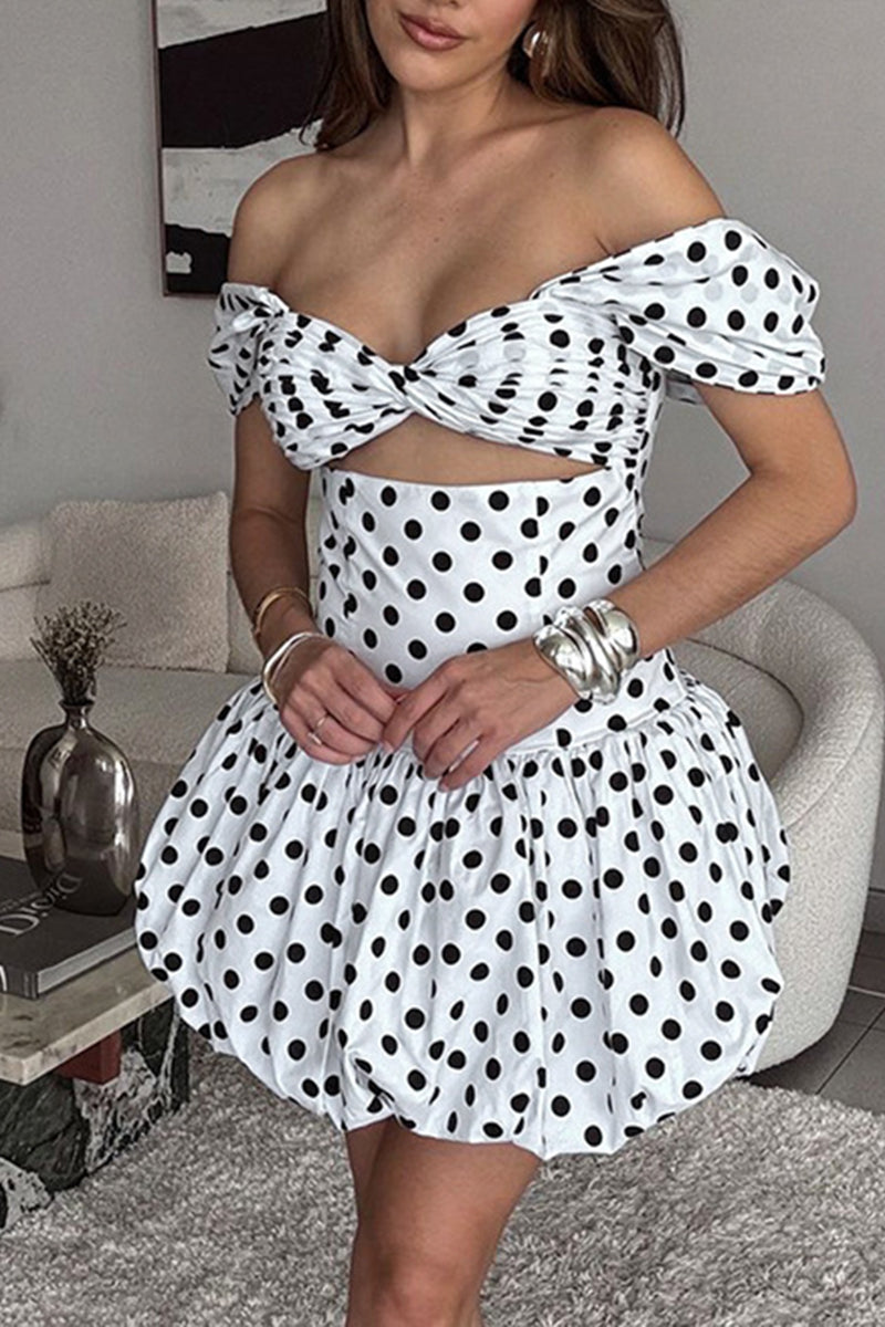 Polka Dot Tie-Front Strapless Cut-Out Mini Dress