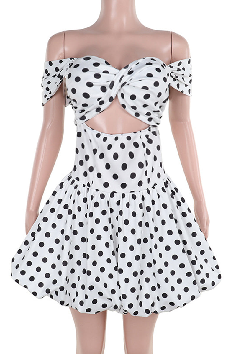 Polka Dot Tie-Front Strapless Cut-Out Mini Dress