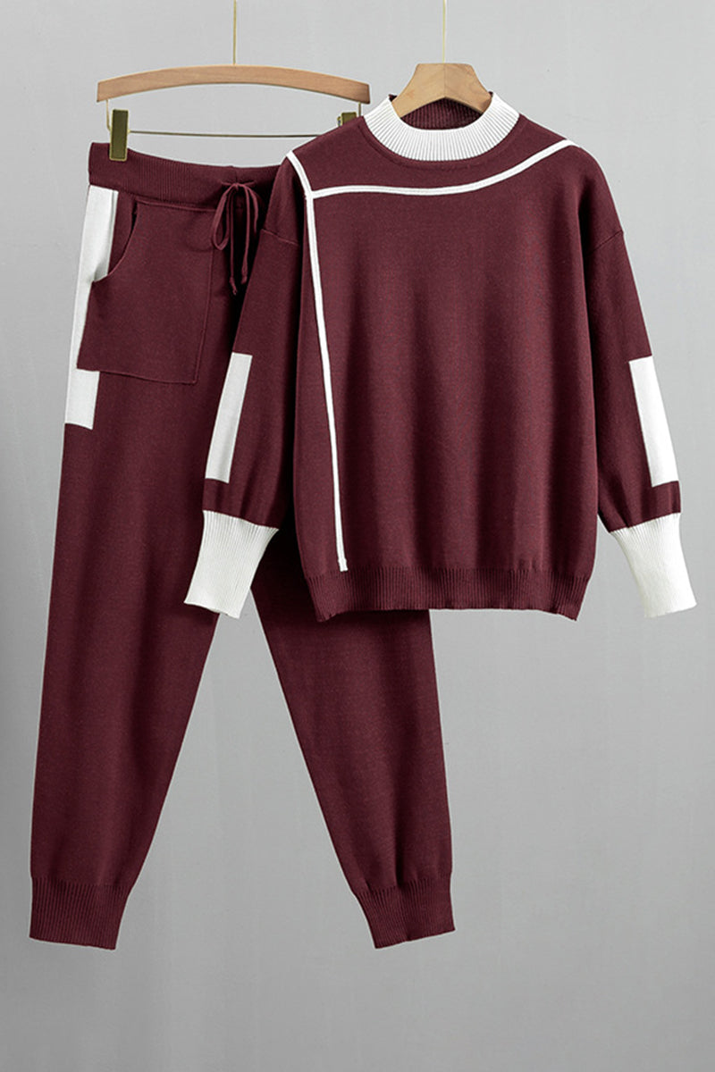 Casual Knit Drawstring Jogger and Pullover Set