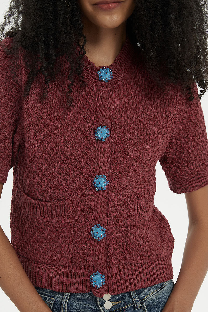 Textured Button-Up Knit Sweater