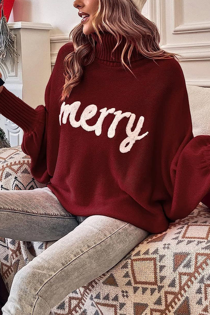 Turtleneck Sweater with Text Detail