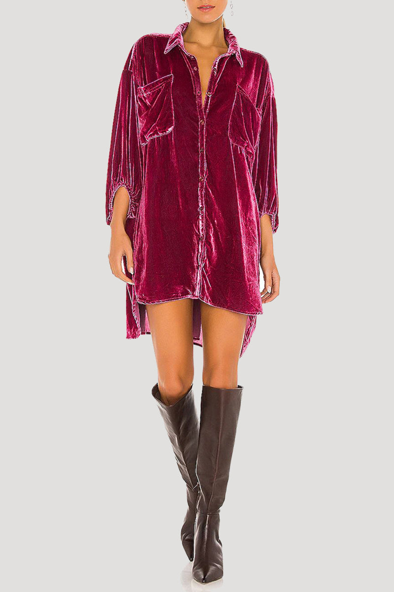 Oversized Button-Up Velvet Shirt