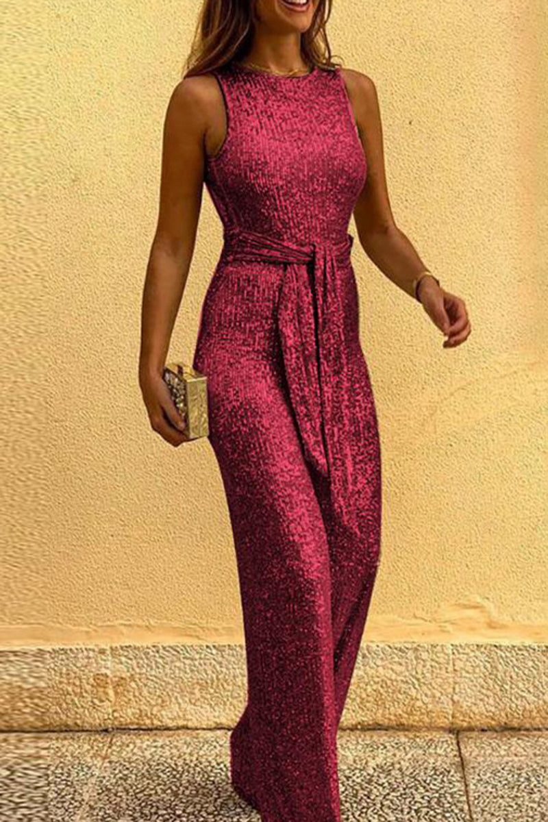 Sleeveless Sequin Open Back Jumpsuit