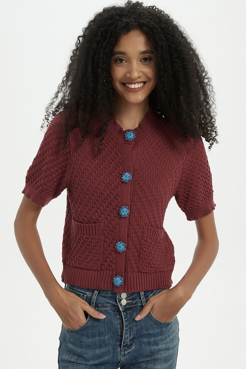 Textured Button-Up Knit Sweater