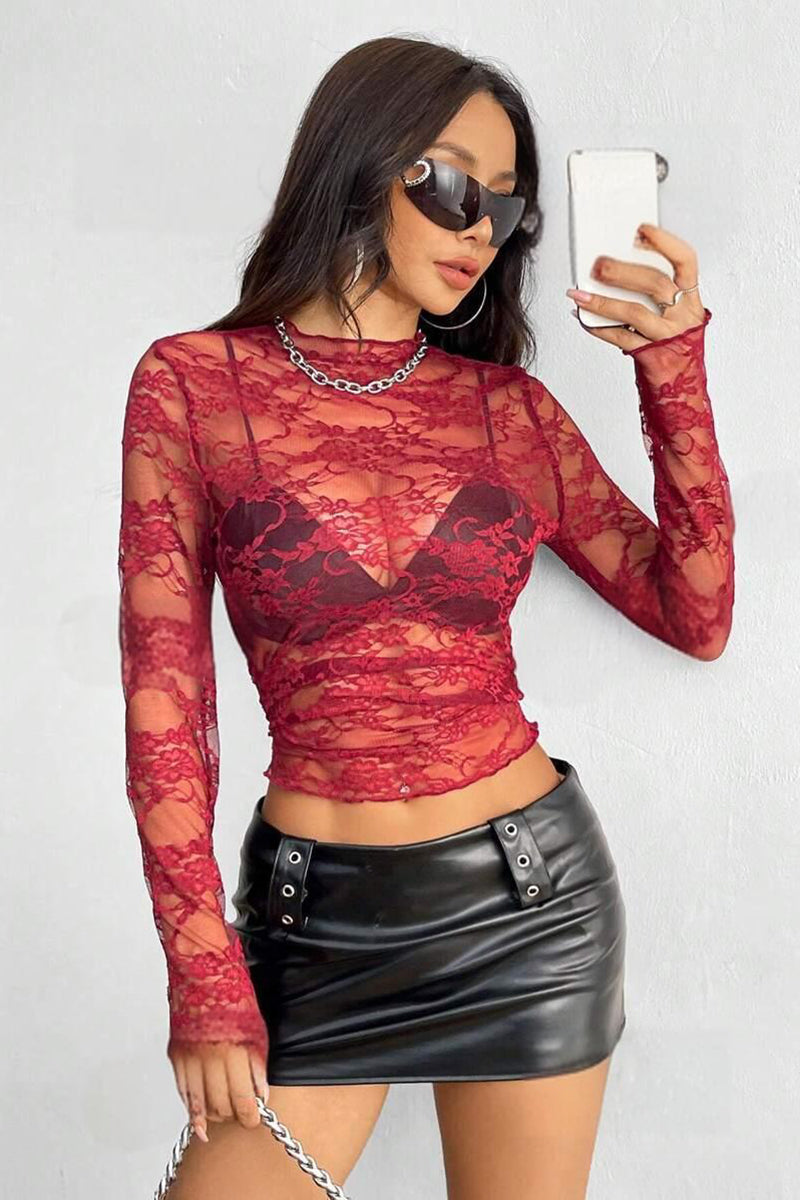 Sheer Lace Long-Sleeve Top