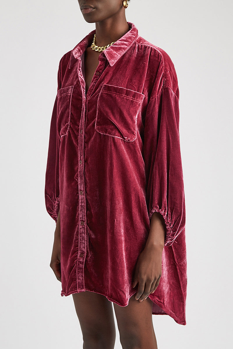 Oversized Button-Up Velvet Shirt