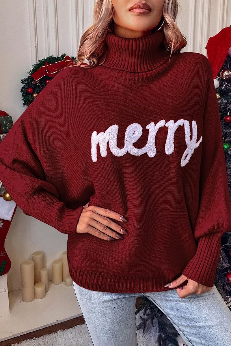 Turtleneck Sweater with Text Detail