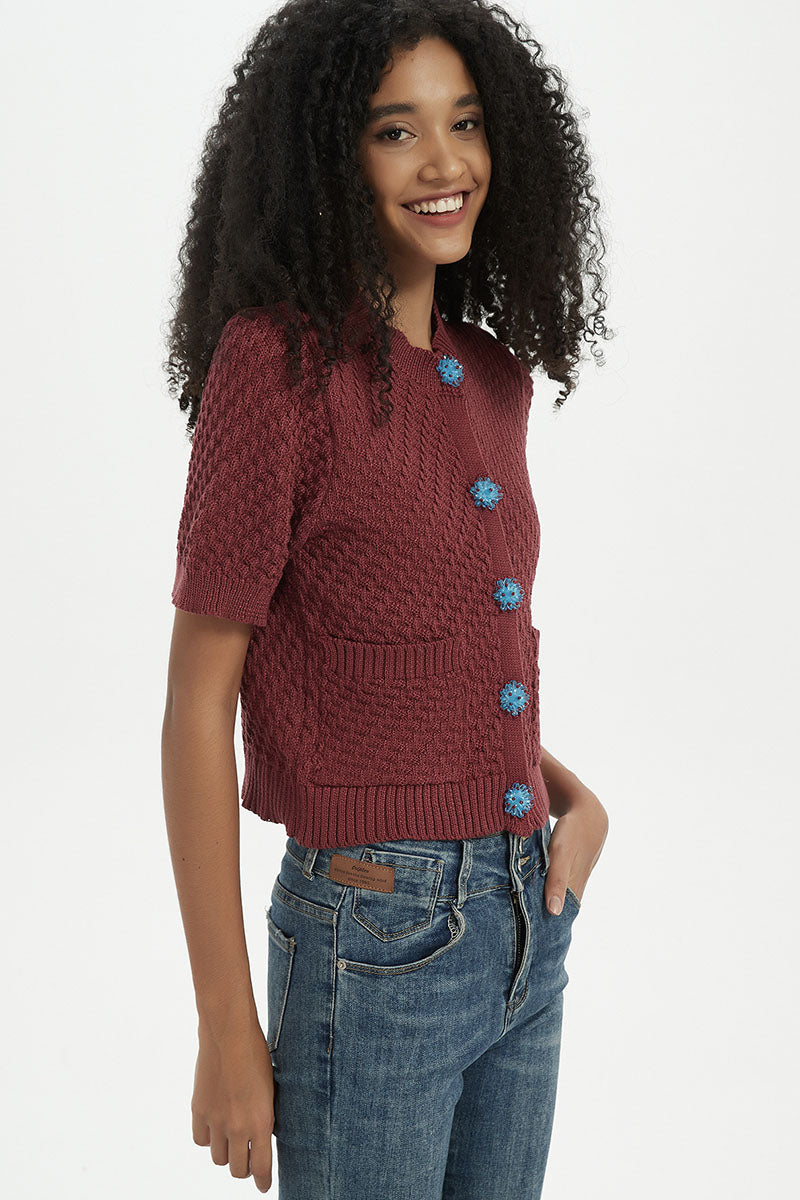 Textured Button-Up Knit Sweater