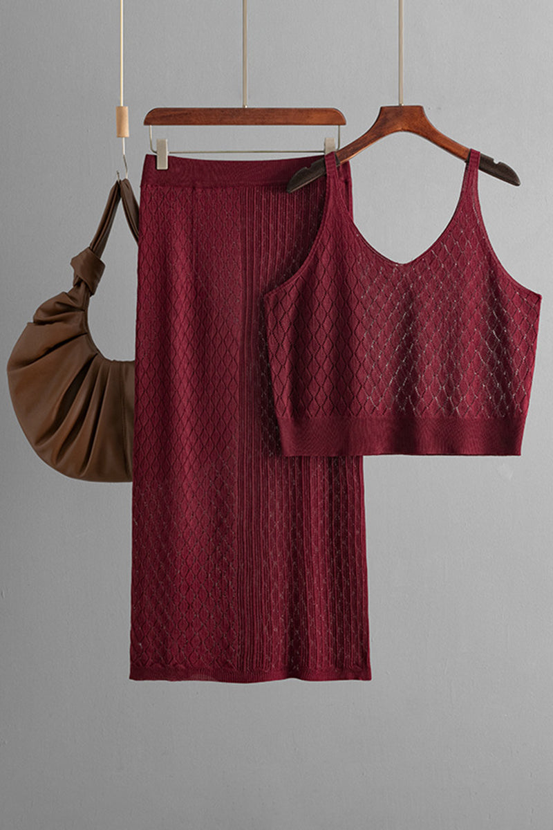 Textured Knit Tank and Skirt Set