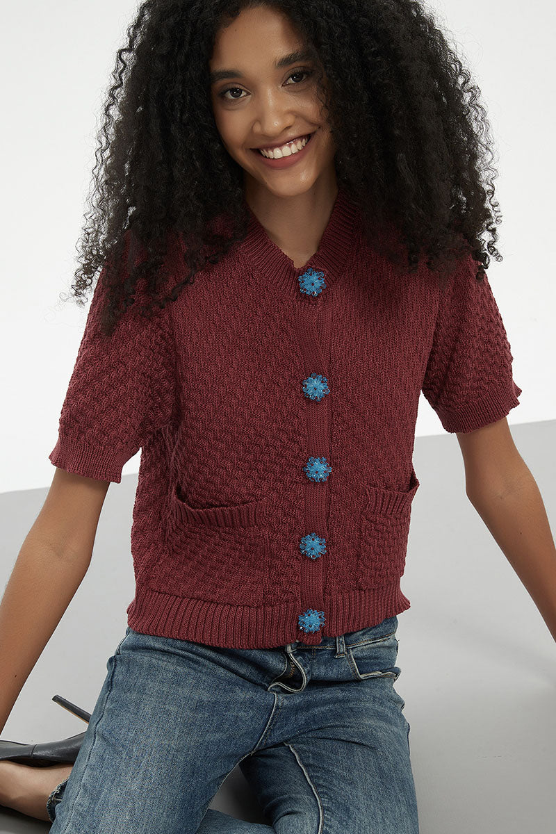 Textured Button-Up Knit Sweater