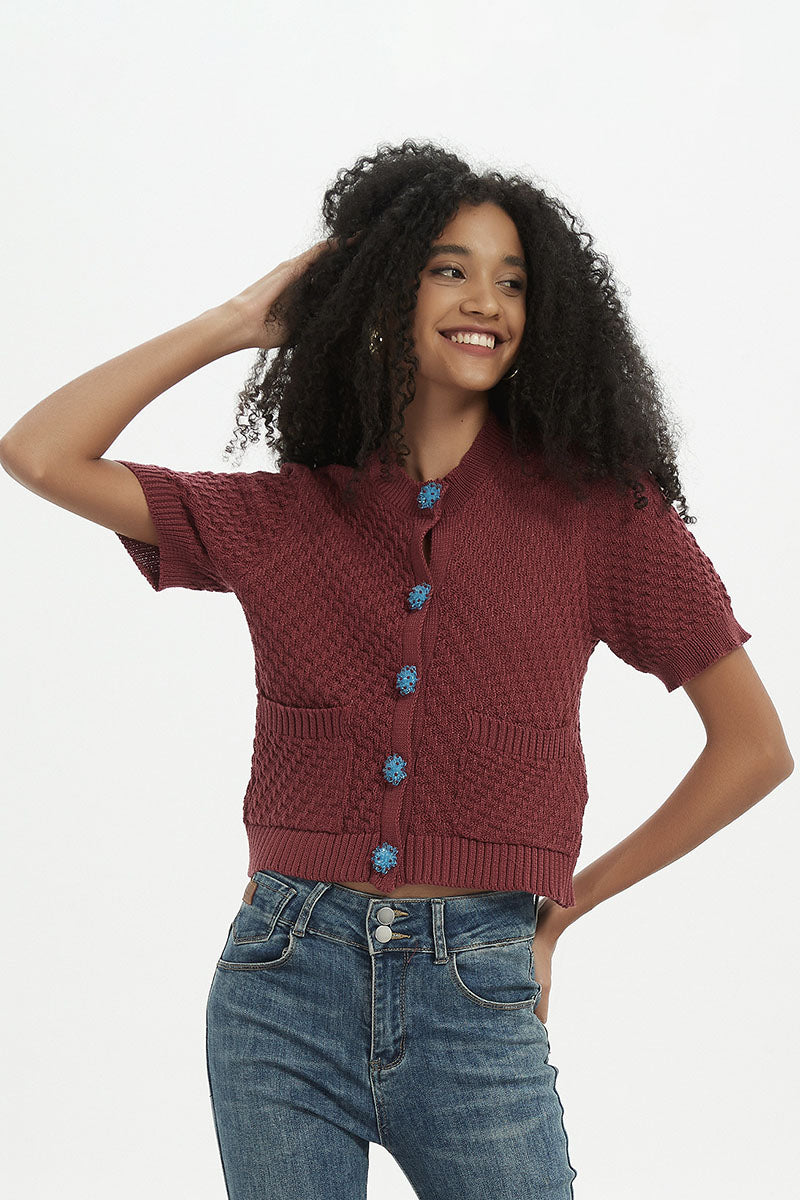 Textured Button-Up Knit Sweater