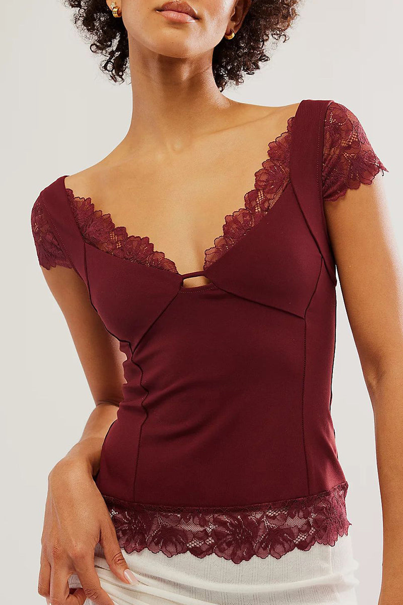 Lace-Trimmed Sleeveless Fitted Top