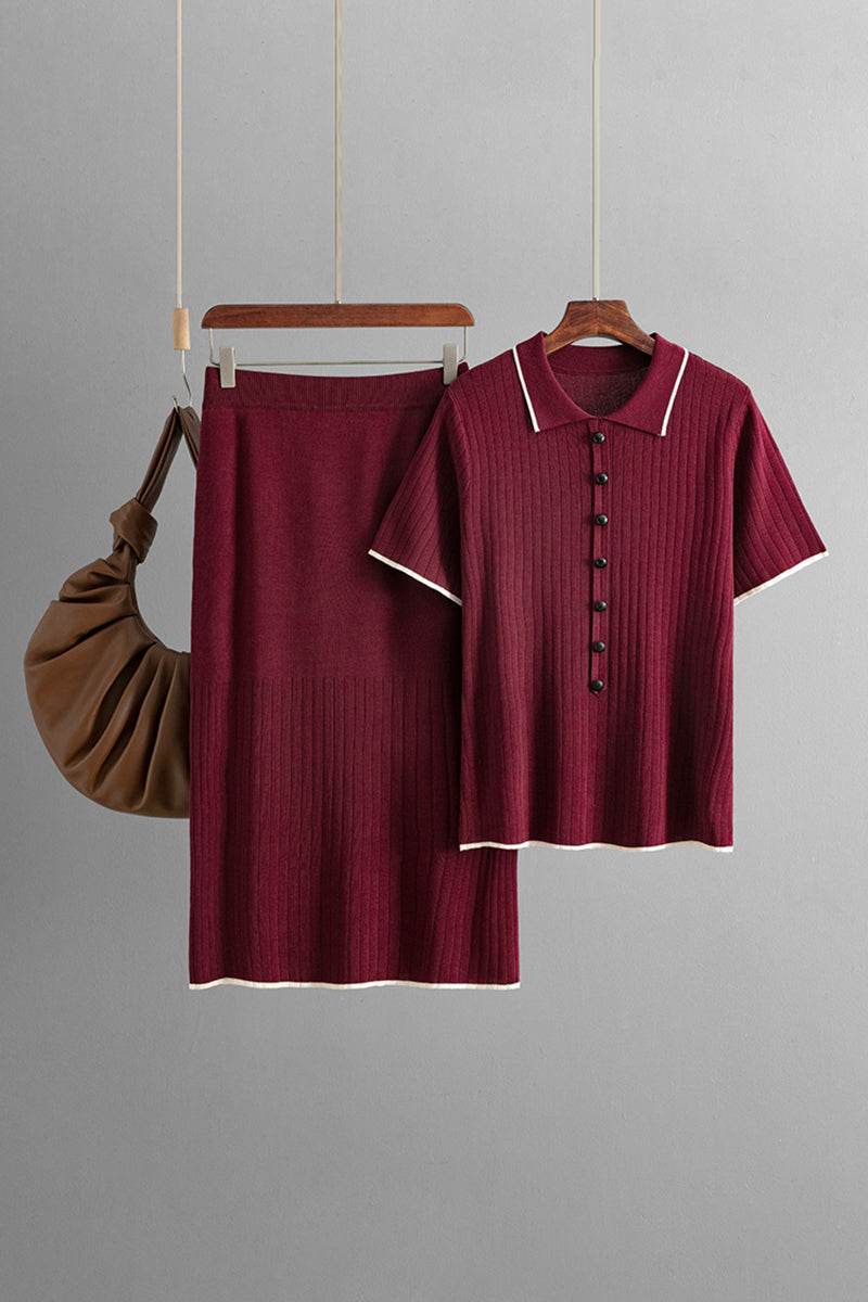 Ribbed Polo and Skirt Set