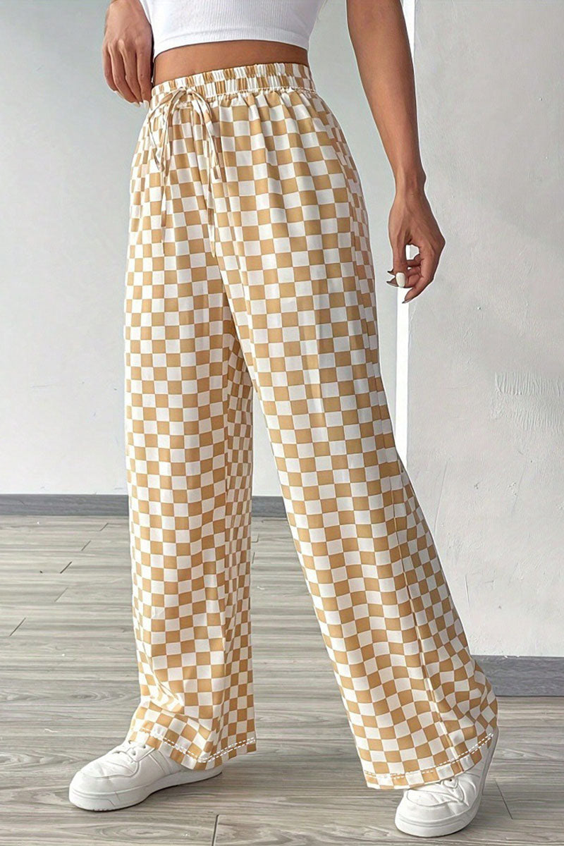 Checkerboard Wide-Leg Pants