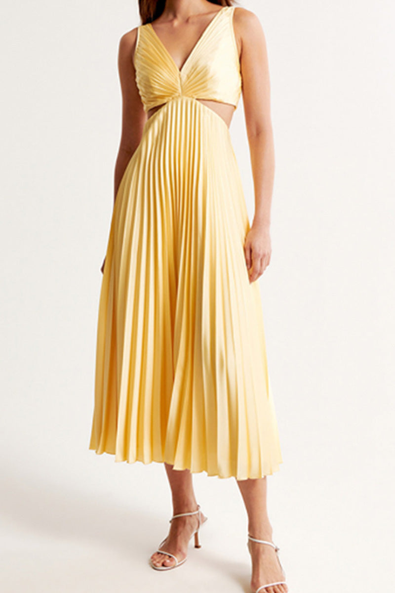 Pleated Cutout Midi Dress