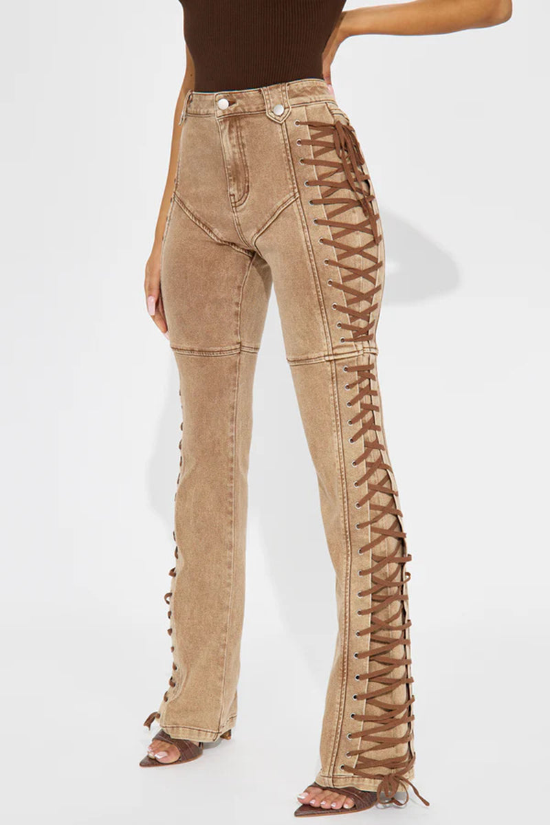 Tie-Up Side Straight-Leg Pants