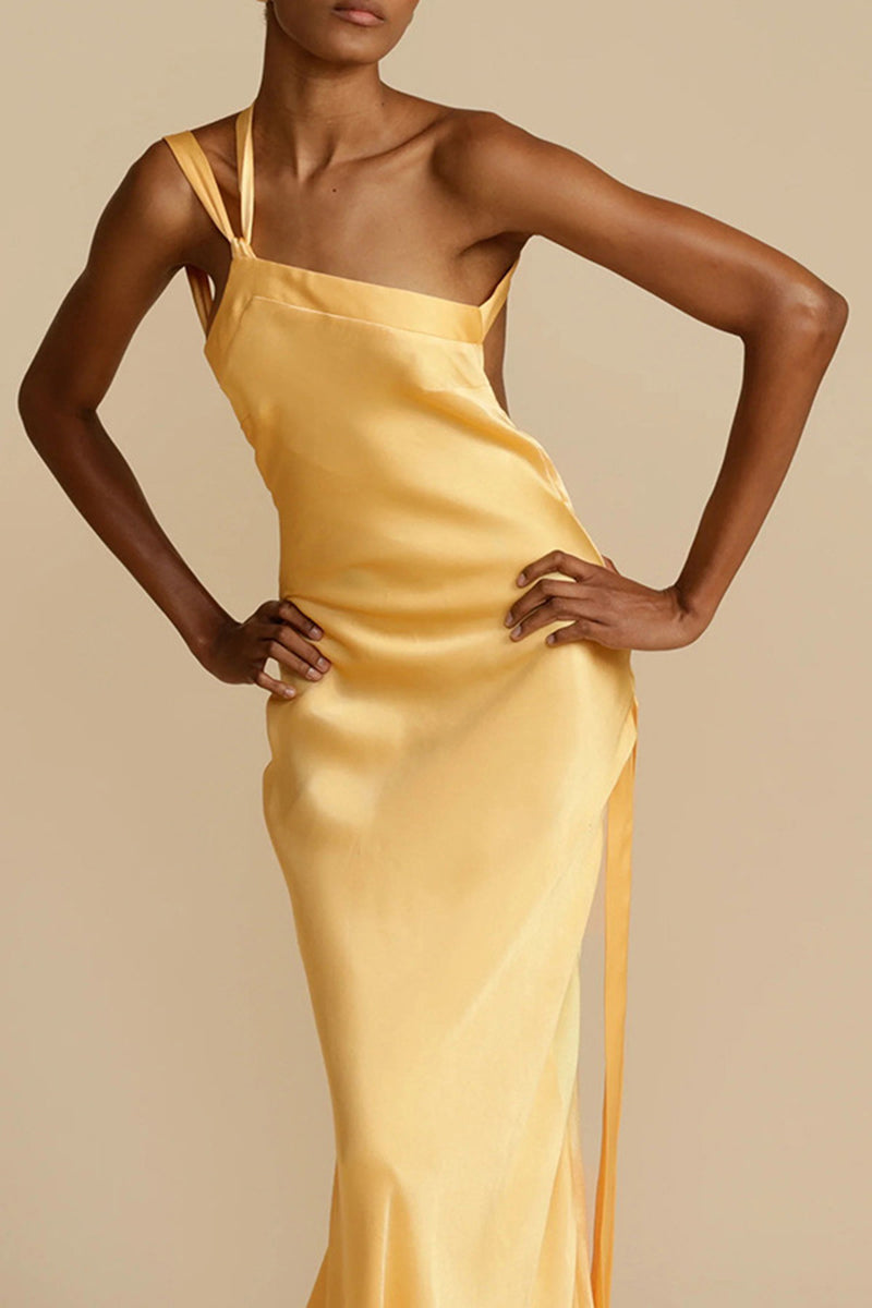 One-Shoulder Satin Maxi Dress