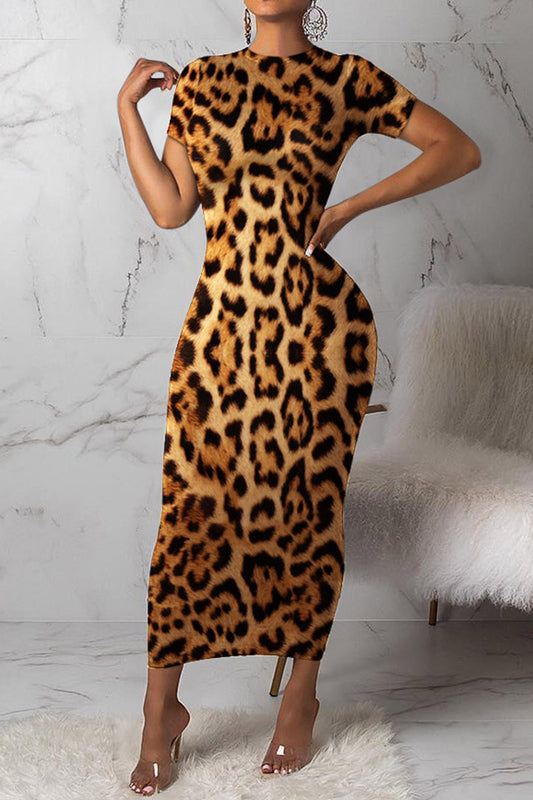 Leopard Print Fitted Maxi Dress