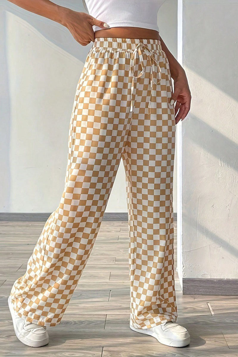 Checkerboard Wide-Leg Pants