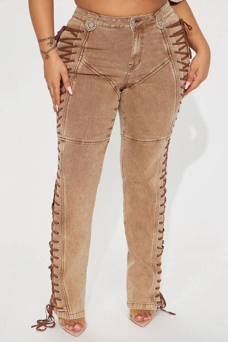 Tie-Up Side Straight-Leg Pants