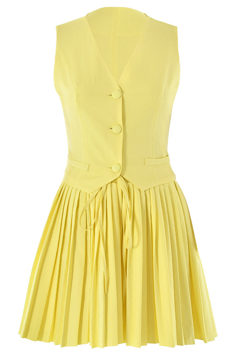 Pleated Skirt Two-Piece Vest Dress