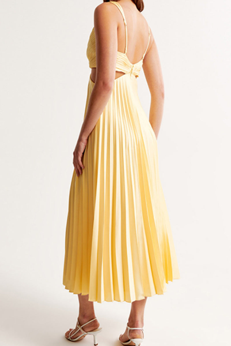 Pleated Cutout Midi Dress