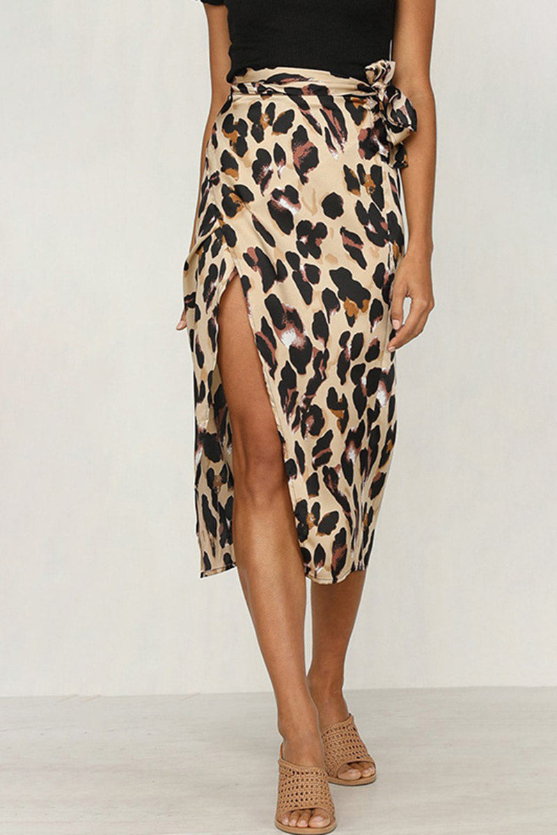 Leopard Wrap Slip Midi Skirt