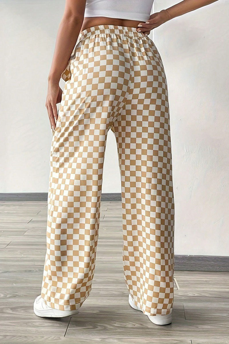 Checkerboard Wide-Leg Pants