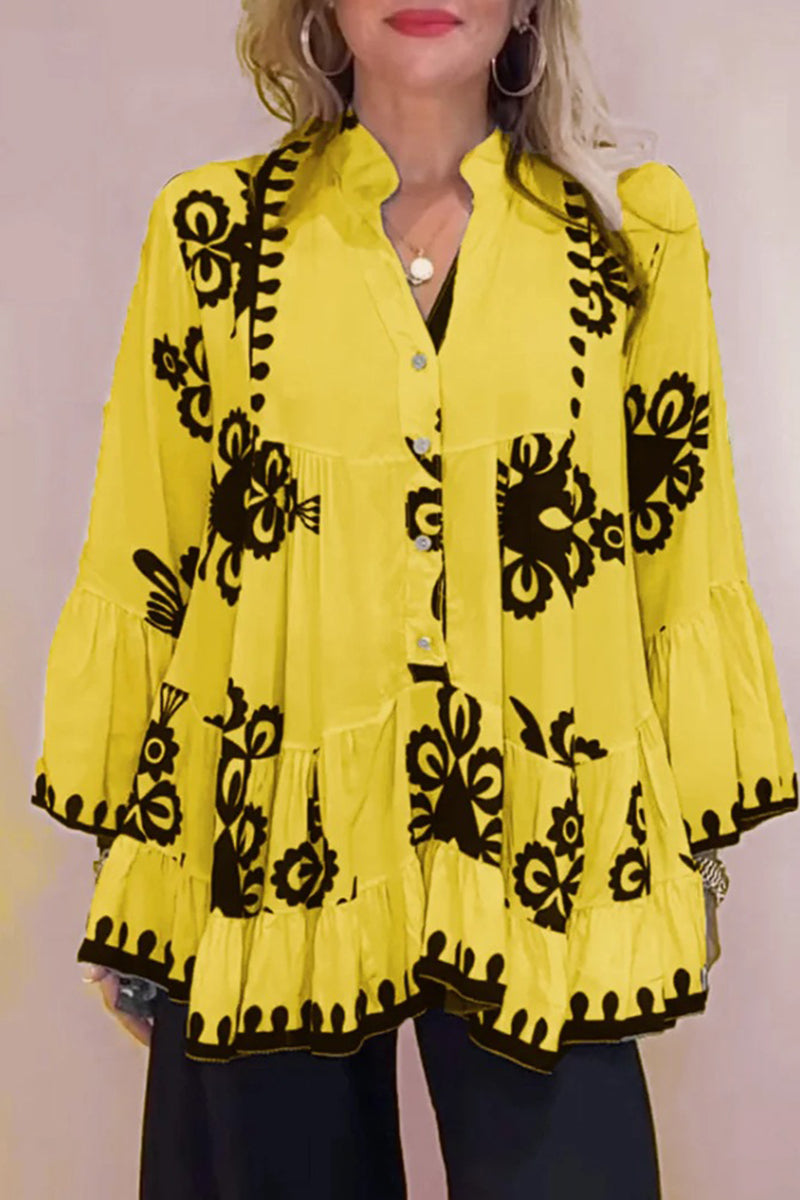 Bohemian Print Tiered Blouse