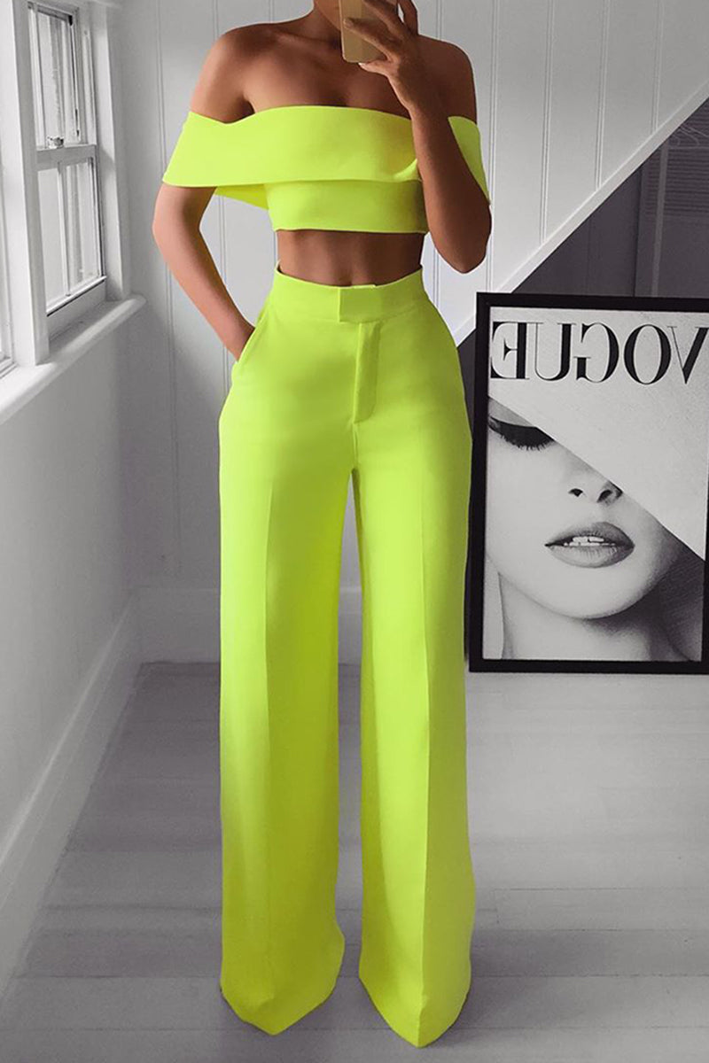 Off-Shoulder Wide Leg Pants Set