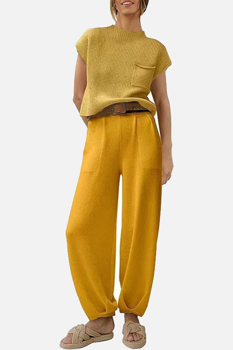 Sleeveless Knit Top and Relaxed Pants Set