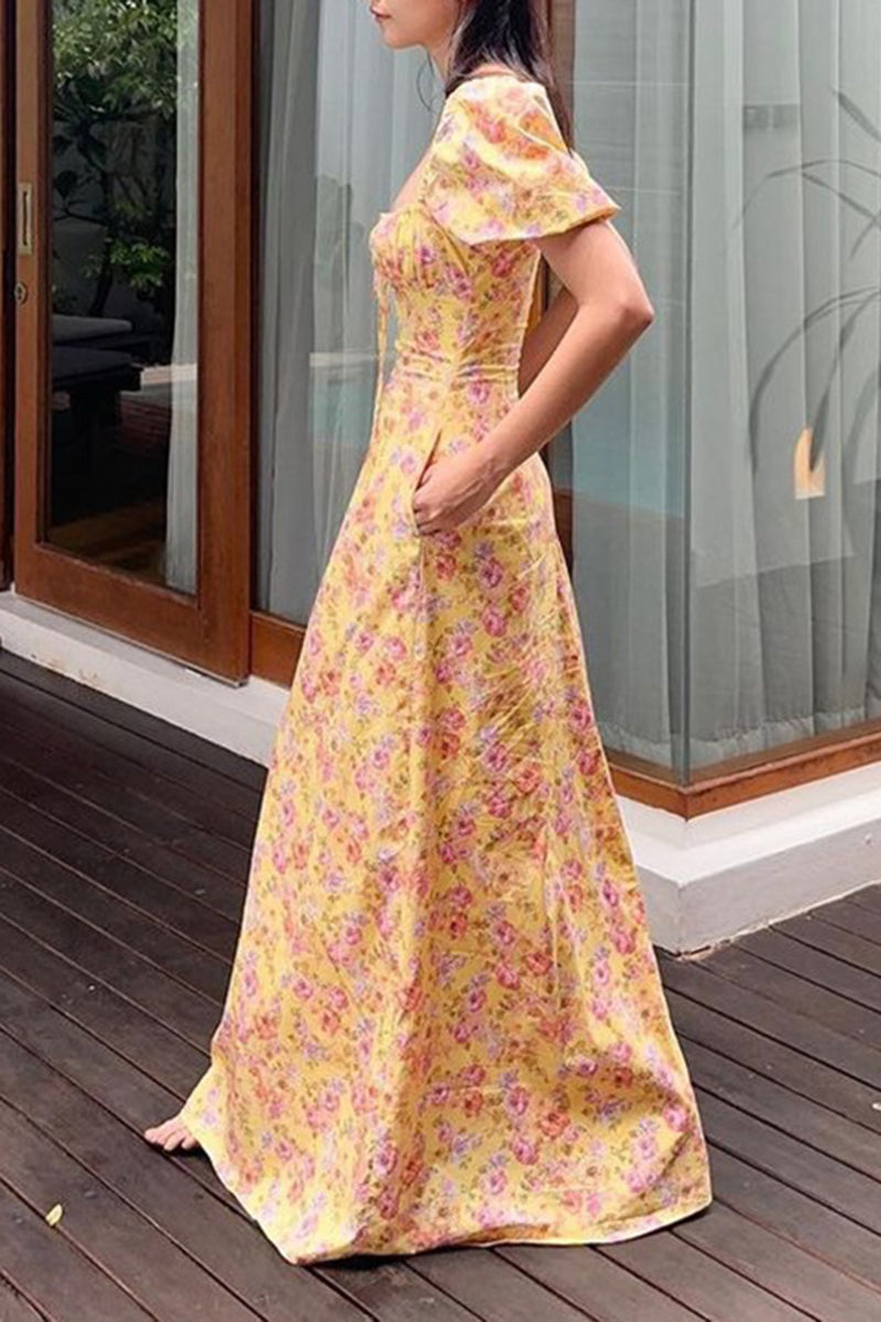 Puff Sleeve Floral Maxi Dress