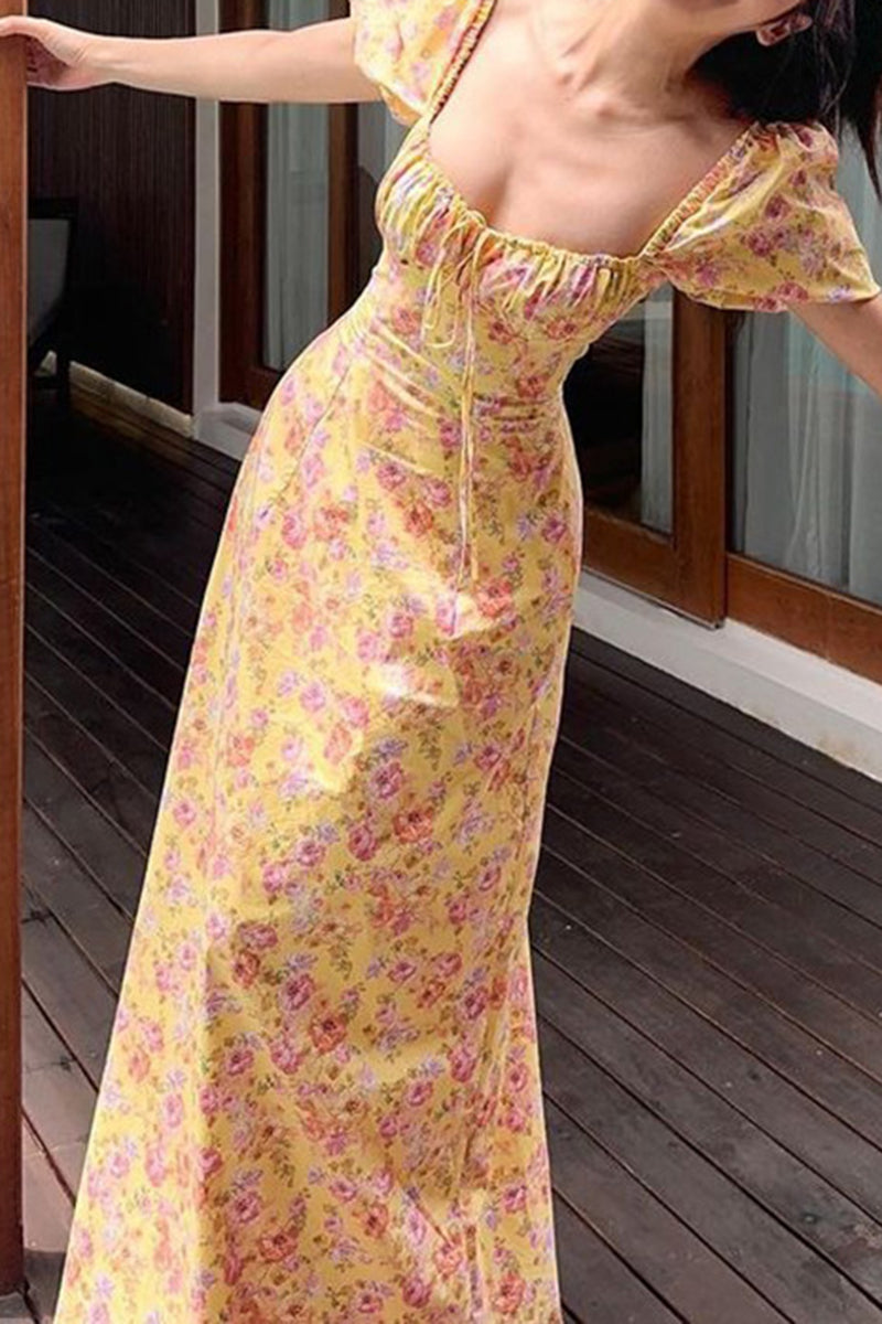 Puff Sleeve Floral Maxi Dress