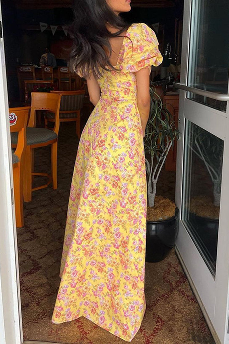 Puff Sleeve Floral Maxi Dress