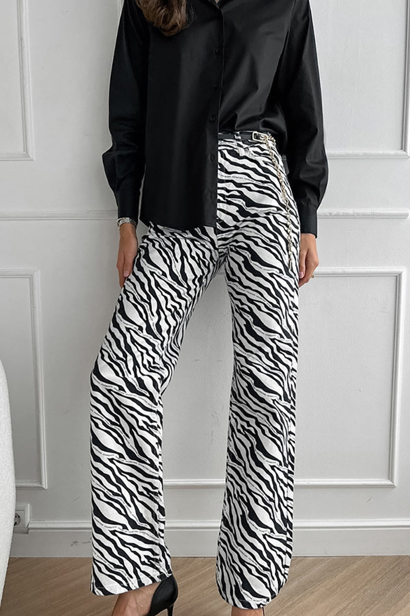 Zebra Print High-Waisted Pants